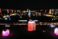 Aerial nightview of the Esplanada dos Ministerios in Brasilia, decorated for Christmas, Brazil Royalty Free Stock Photo