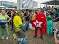 Man in costume protest in favor to Lula