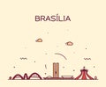 Brasilia skyline, Brazil vector linear style city Royalty Free Stock Photo