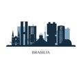 Brasilia skyline, monochrome silhouette. Royalty Free Stock Photo