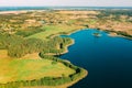 Braslaw District, Vitebsk Voblast, Belarus. Aerial View Of Nedrovo Lake, Green Forest Landscape. Top View Of Beautiful Royalty Free Stock Photo