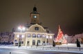 Brasov Council House night view decorated for Christmas