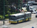 BRASOV- JUNE 21: Trolleybus in traffic on June 21, 2017 in Brasov, Romania