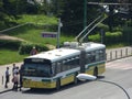 BRASOV- JUNE 21: Trolleybus in traffic on June 21, 2017 in Brasov, Romania