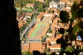 Brasov Old City and sports high school. Autumn view from above Tampa Mountain. Royalty Free Stock Photo