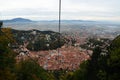 The Brasov panorama was photographed from the cabin of the cable car that ascends the hill of Tampa. Royalty Free Stock Photo