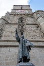 Statue of Johannes Honterus by Harro Magnussen outside the Black Church in Brasov Royalty Free Stock Photo