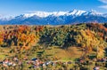 Brasov, Romania. Autumn landscape of Moieciu village. Royalty Free Stock Photo