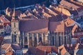 BRASOV, ROMANIA - 26 February 2020:Brasov, Transylvania. Romania. Panoramic view of the old town and Council Square in the winter Royalty Free Stock Photo