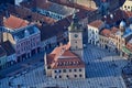 BRASOV, ROMANIA - 26 February 2020:Brasov, Transylvania. Romania. Panoramic view of the old town and Council Square in the winter Royalty Free Stock Photo