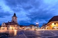 Brasov, Romania - February 23: The Council Square on February 23, 2016 in Brasov, Romania. Panoramic horizontal view with famous