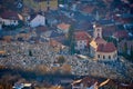 BRASOV, ROMANIA - 26 February 2020:Brasov, Transylvania. Romania. Panoramic view of the old town and Council Square in the winter Royalty Free Stock Photo