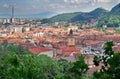 Landmark attraction in Brasov, Romania. Panorama over the old town with the Council Square and the new town in background Royalty Free Stock Photo