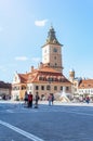 Brasov city hall clock tower located in the old town Council Square Royalty Free Stock Photo