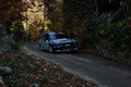 Brasov / Romania - 10/19/2019: Tess Rally 48 - Adrian Iliescu and his Mitsubishi Lancer Evo on PS8 - Glejerie