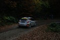 Brasov / Romania - 10/19/2019: Tess Rally 48 - Alexandru Gheorghe and his Peugeot 208 R2 on PS8 - Glejerie Royalty Free Stock Photo