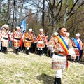 Men dancing during Juni parade in city Brasov Royalty Free Stock Photo