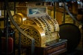 Brass antique and ornate cash register with selective focus Royalty Free Stock Photo