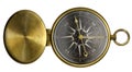 Brass antique pocket compass with lid and black scale isolated Royalty Free Stock Photo