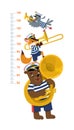 Brass band of animals. Meter wall or height chart