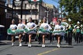 Brass band majorettes synchronized marching during the annual brass band exhibition in honor of Patron Saint Paul the First Hermit Royalty Free Stock Photo