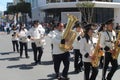 Brass band marching along the street Royalty Free Stock Photo