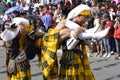 Brass band member fainted on street carried away by colleagues during the annual brass band exhibition