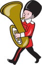 Brass Band Member Playing Tuba Cartoon