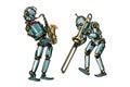 Brass band musicians robots, saxophone and trombone