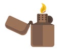 Brass or brown cigarette lighter icon with flaming fire