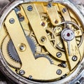 Brass clockwork of old mechanical pocket watch Royalty Free Stock Photo