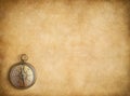 Brass compass on blank vintage paper background Royalty Free Stock Photo