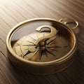 A brass compass with a unique design featuring a question mark instead of the Royalty Free Stock Photo