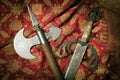 Medieval sword and battle axe