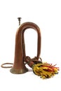 A Brass and Copper Small Bugle Instrument On White Background