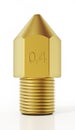 Brass 3D printer nozzle isolated on white background. 3D illustration Royalty Free Stock Photo