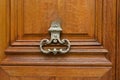 Brass door knocker on wooden door Royalty Free Stock Photo