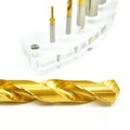 Brass drills isolated white Royalty Free Stock Photo