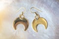 Brass elegant earrings in the shape of the moon