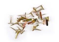 Brass fastener on white background Royalty Free Stock Photo