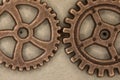 Brass gears are interlocked