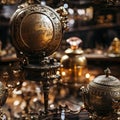 Brass globes and divinatory objects on a table (tiled Royalty Free Stock Photo
