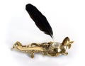 Brass inkwell with feather Royalty Free Stock Photo