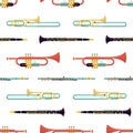 Brass instruments flat vector seamless pattern Royalty Free Stock Photo