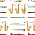 Brass instruments vector seamless pattern Royalty Free Stock Photo