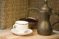 Brass Jordanian coffee pot, teacup & groun