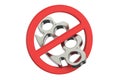 Brass knuckles with forbidden sign, 3D rendering