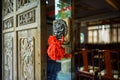 Brass lion-shaped door knocker on glass