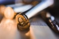 Brass metal bullet cartridge close-up gauge caliber
