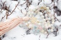 Yantra faceted morganite mala necklace on the white snow